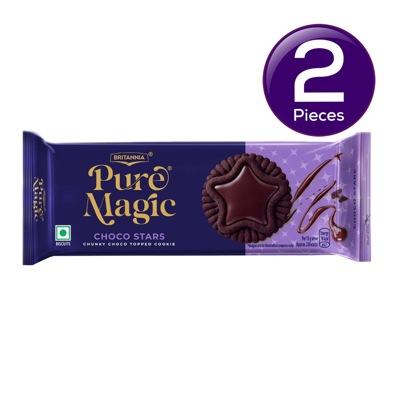 Britannia Pure Magic Choco Stars | Chunky Chocolate Topped Cookie 68.9 g Combo