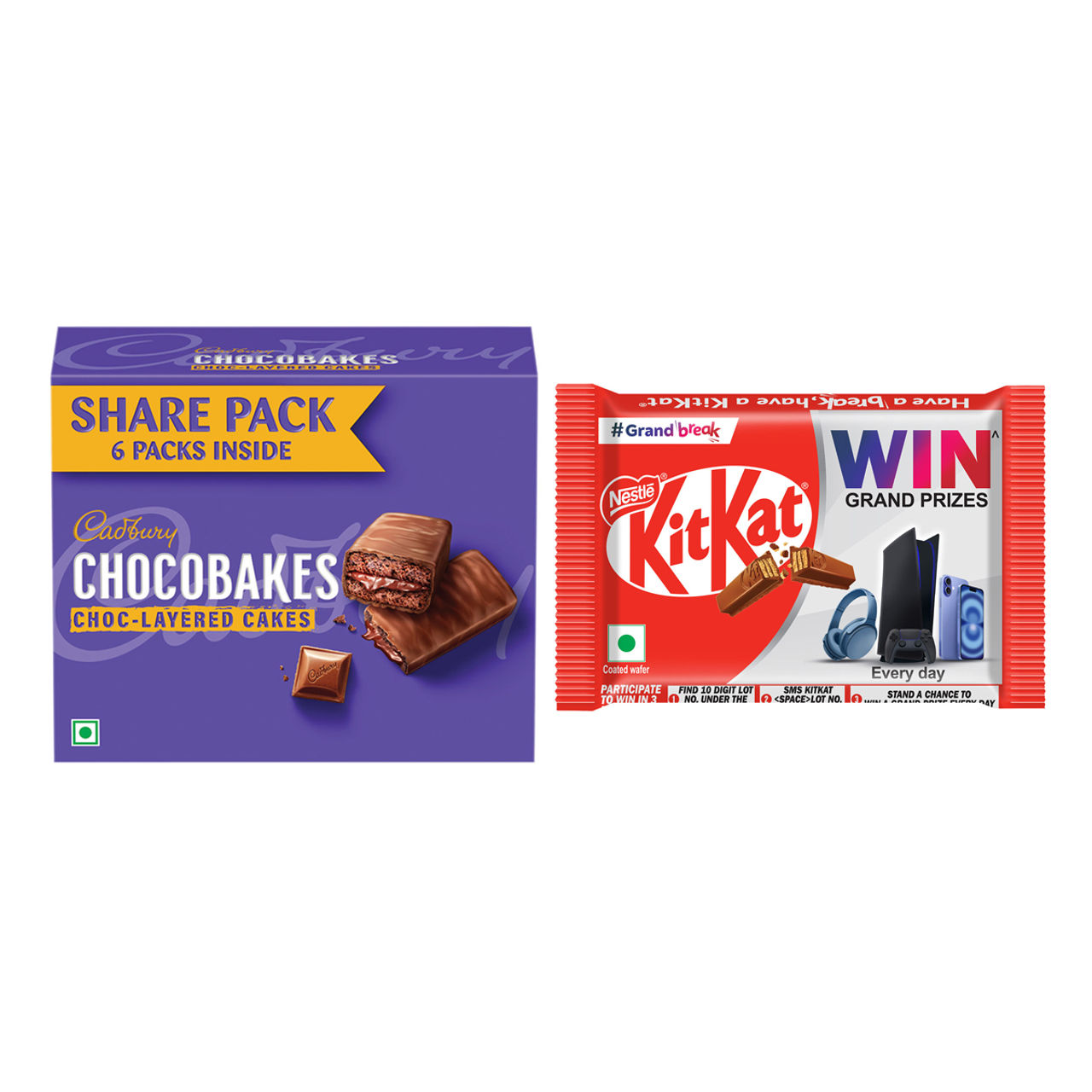 Cadbury Chocobakes Choclayered Cakes (114g) & Nestle Kitkat 4 Fingers Choco Coated Wafer Bar (38.5g) Combo