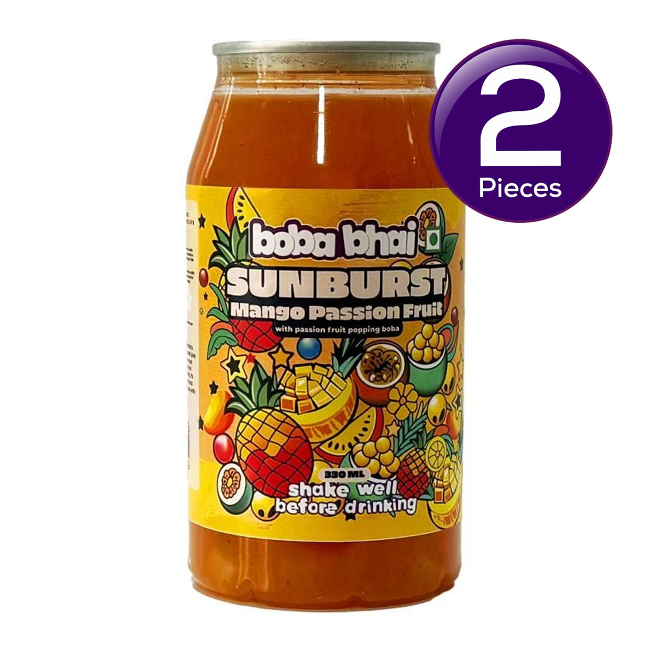 Boba Bhai Sunburst Mango Passion Fruit Bubble Tea | Passion Fruit Popping Boba 330 ml X 2 Combo