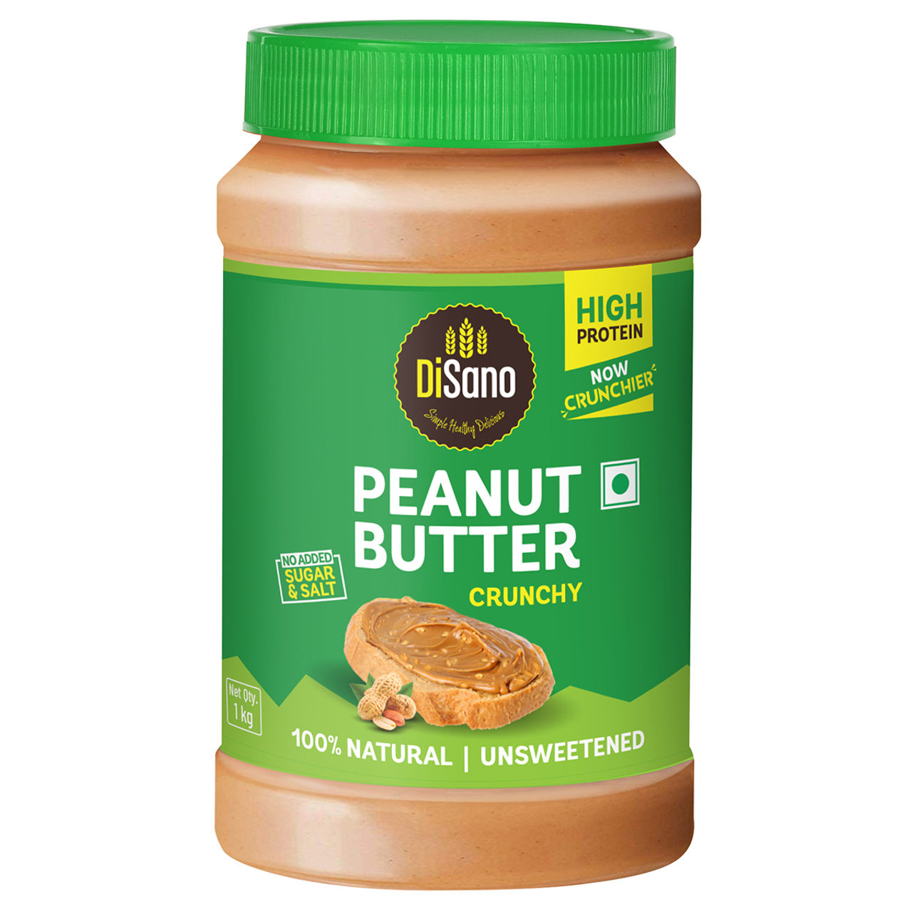 DiSano Natural Peanut Butter - Crunchy, Unsweetened, 28.3% Protein, No Added Sugar,100% Peanut