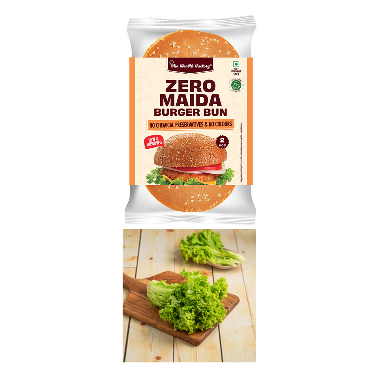 The Health Factory Zero Maida Burger Bun (120g) & Lettuce Green (100g) Combo