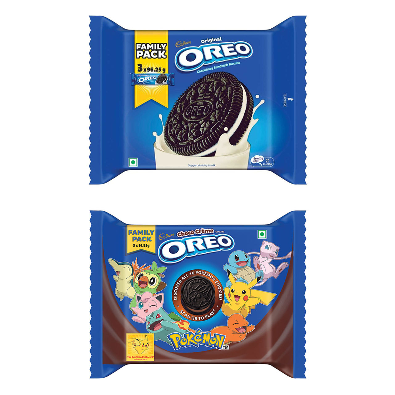 Cadbury Oreo Chocolate Flavour Crã¨Me Sandwich Biscuit Family Pack (275g) & Cadbury Oreo Vanilla Flavour Crã¨Me Sandwich Biscuit Family Pack (275g) Combo
