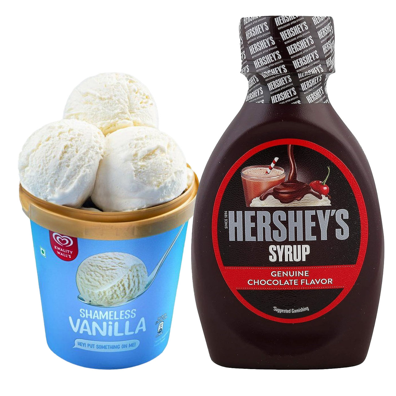 Hershey's Chocolate Syrup (200g) & Kwality Wall's Shameless Vanilla Tub (700ml) Combo