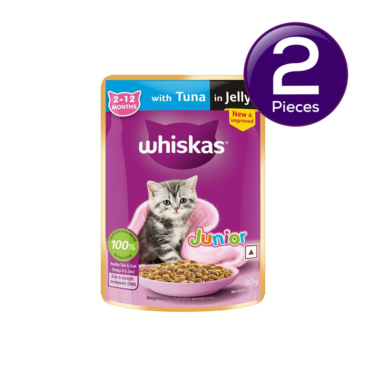 Whiskas Junior Tuna in Jelly Wet Cat Food, 80g, Pack of 5