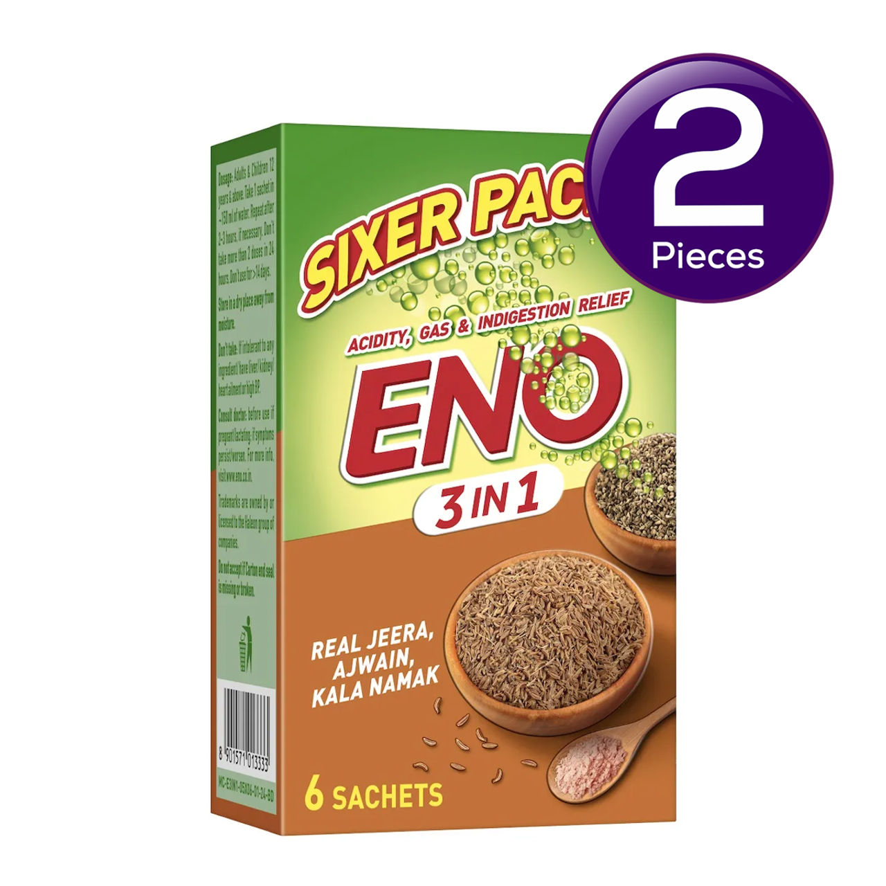 ENO 3 In 1 With Real Jeera, Ajwain & Kala Namak & Power Of ENO Sachets 30 g X 2 Combo