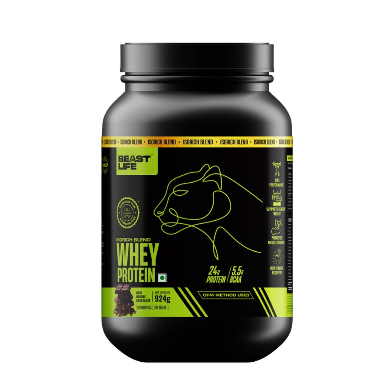 BEASTLIFE Whey Protein Powder With Ultrasorb Tech,Isorich Blend,24G Protein,5.5G Bcaa (Rich Double Chocolate)