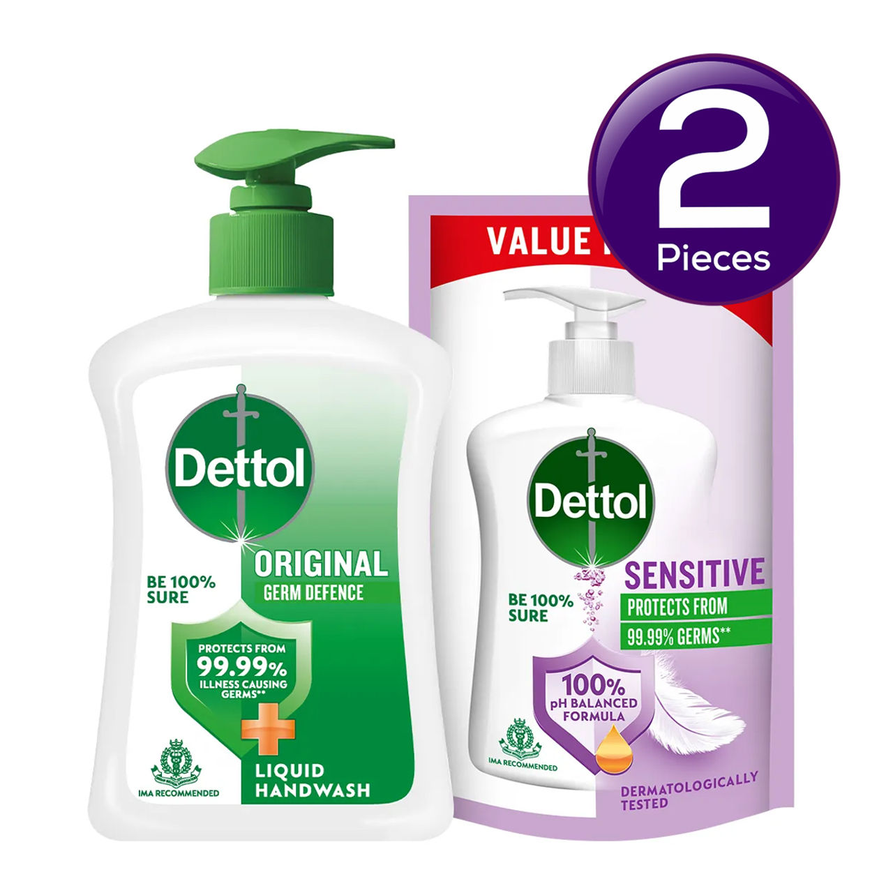 Dettol Original Liquid Hand Wash Pump With Free Handwash Refill | 99.99% Germ Protection Combo