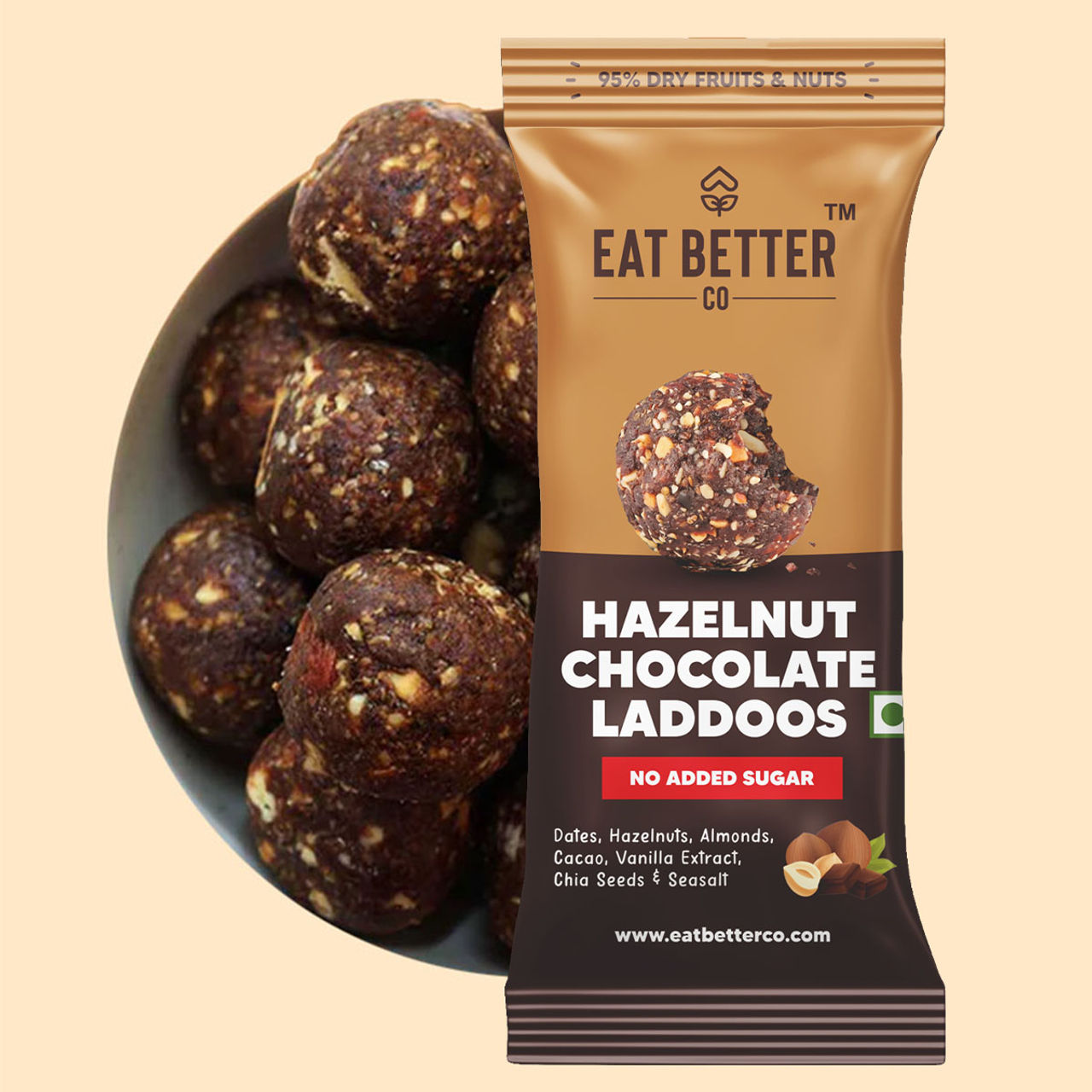 Eat Better Co - Hazelnut & Chocolate Laddoos - No Added Sugar - High Protein, 100% Natural