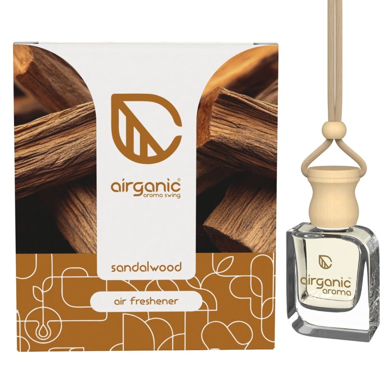 Airganic Swing Prime - Sandalwood Car Perfume Pod | Essential Oils in Glass Bottle with Wooden Lid