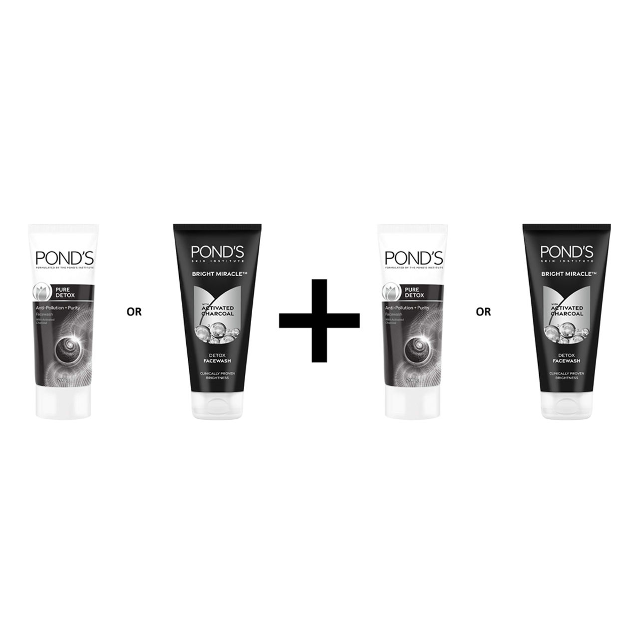 Pond's Bright Miracle Detox Facewash With 10X Power Of Charcoal 200 g X 2 Combo