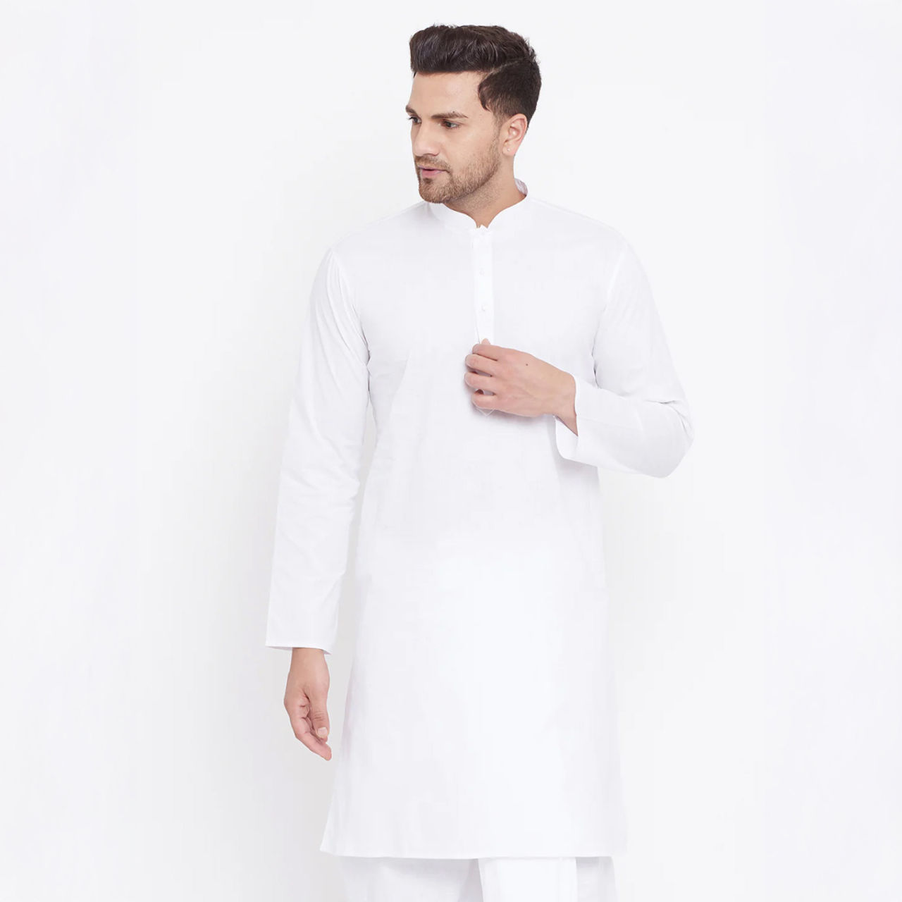 Vastramay Men's Cotton Kurta | White - L