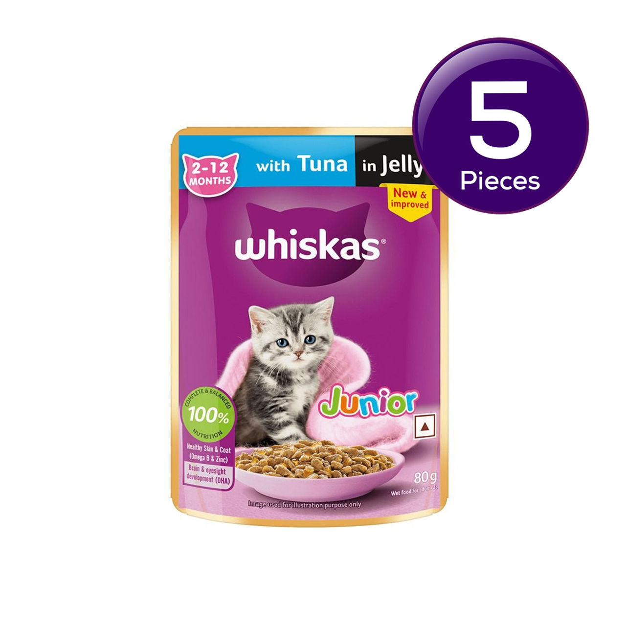 Whiskas Junior Tuna in Jelly Wet Cat Food, 80g, Pack of 5