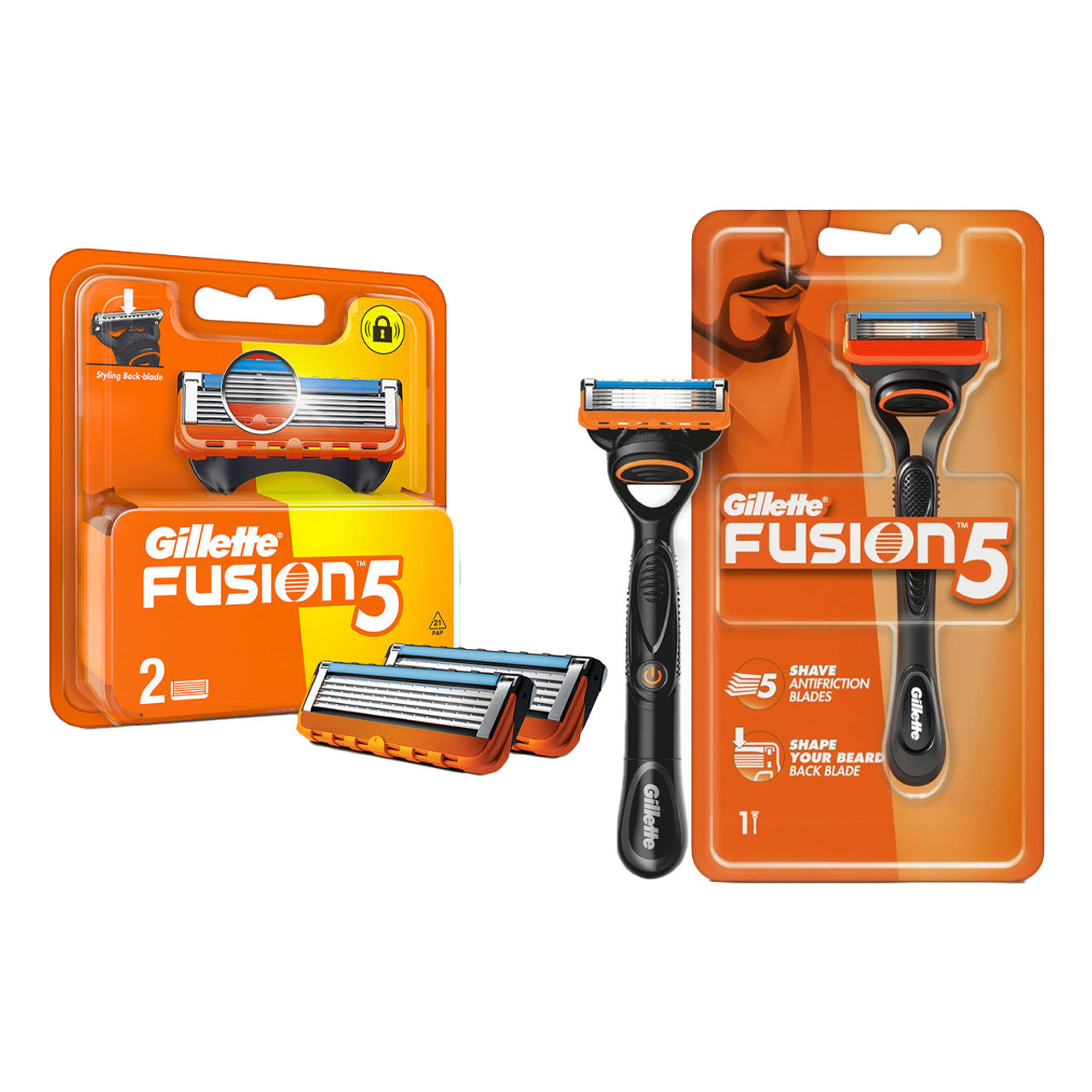 Gillette Fusion Manual Shaving Razor For Men (1pc) & Gillette Fusion Manual Shaving Razor Blades For Men (2 Cartridges) (2pc) Combo
