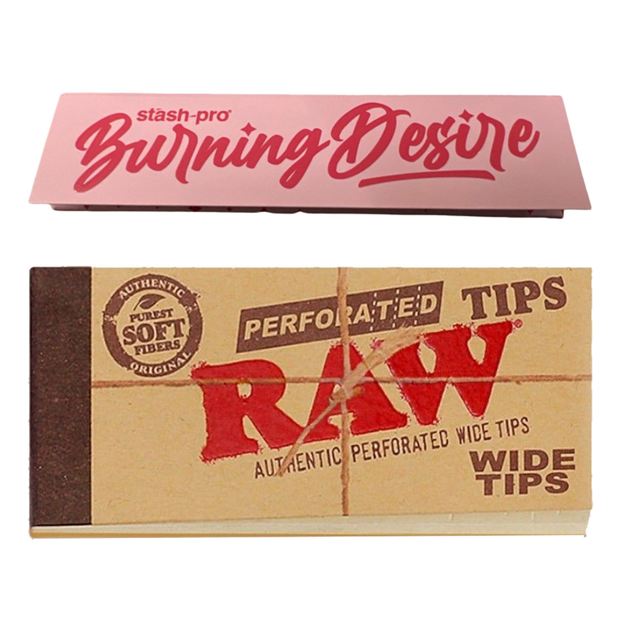 Stash-Pro Rolling Paper - Pink (32 Papers) (1pc) & Raw Perforated Wide Tips/Roach Pad - 50 Leaves/Pack (1pc) Combo