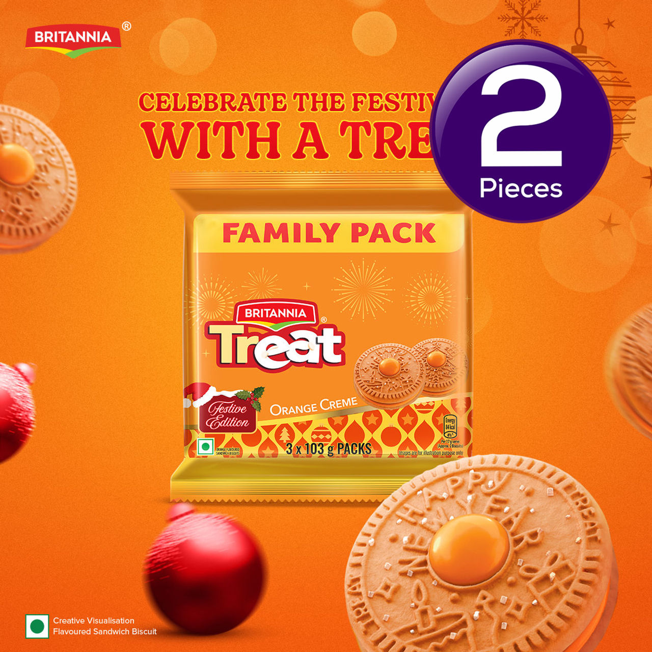 Britannia Treat Orange Creme Sandwich Biscuits 309 g Combo