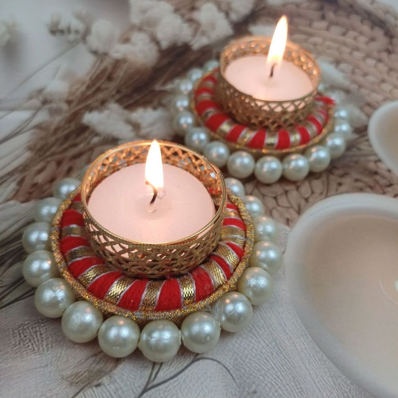 Gullak Mother's Day Gifting - Gota And Pearls T-Light Holders Assorted