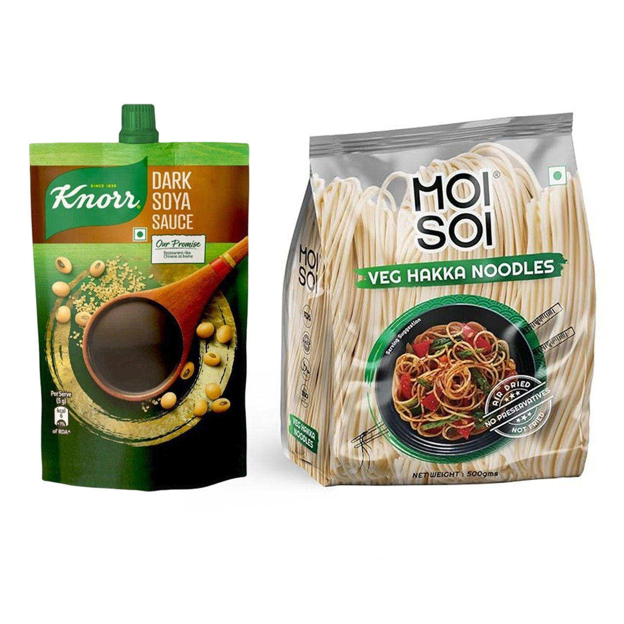 Knorr Dark Soya Sauce (360g) & Moi Soi Veg Hakka Noodles (500g) Combo