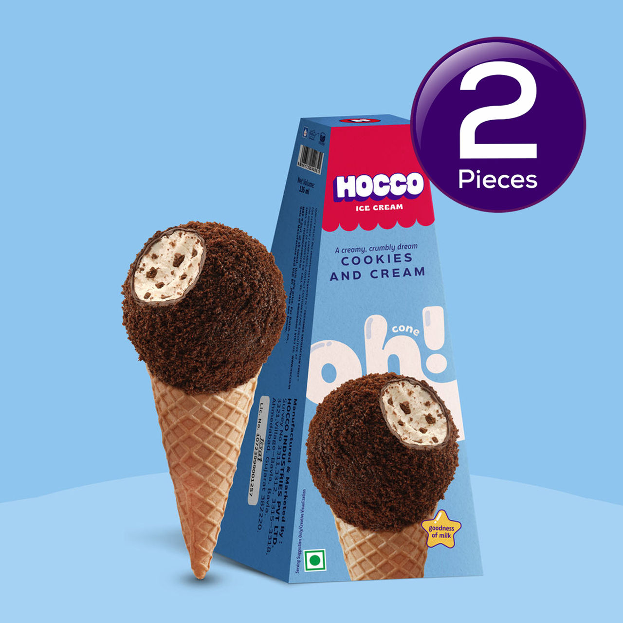 Hocco Cookies & Cream Ice Cream Cone 135 ml Combo