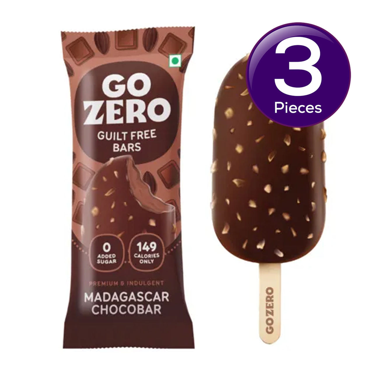Go Zero Madagascar Chocolate Low Calorie Guilt Free Ice Cream Bar 70 ml Combo