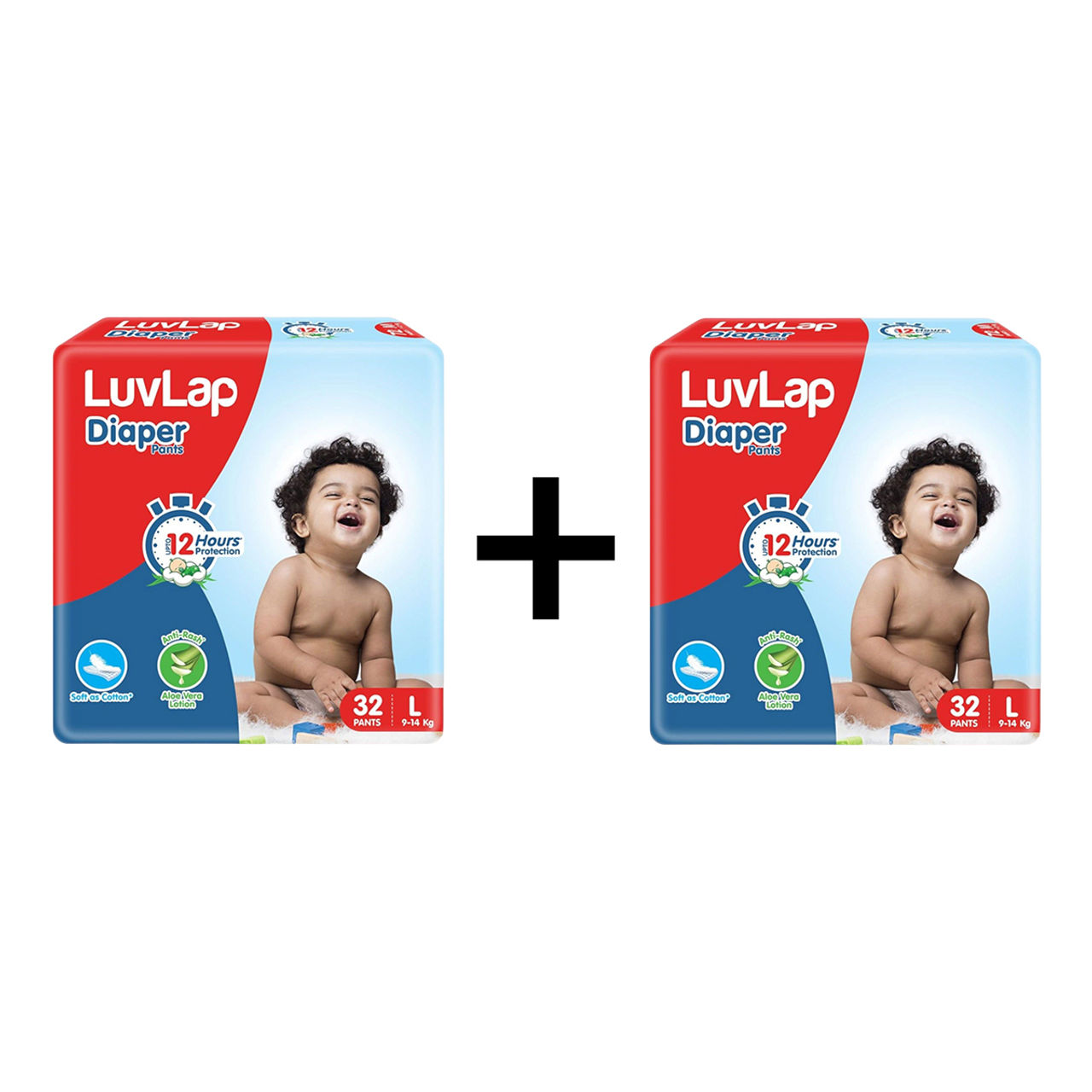 LuvLap Pant Style Diaper For Kids | White | L (9 - 14 kg) 32 pc X 2 Combo