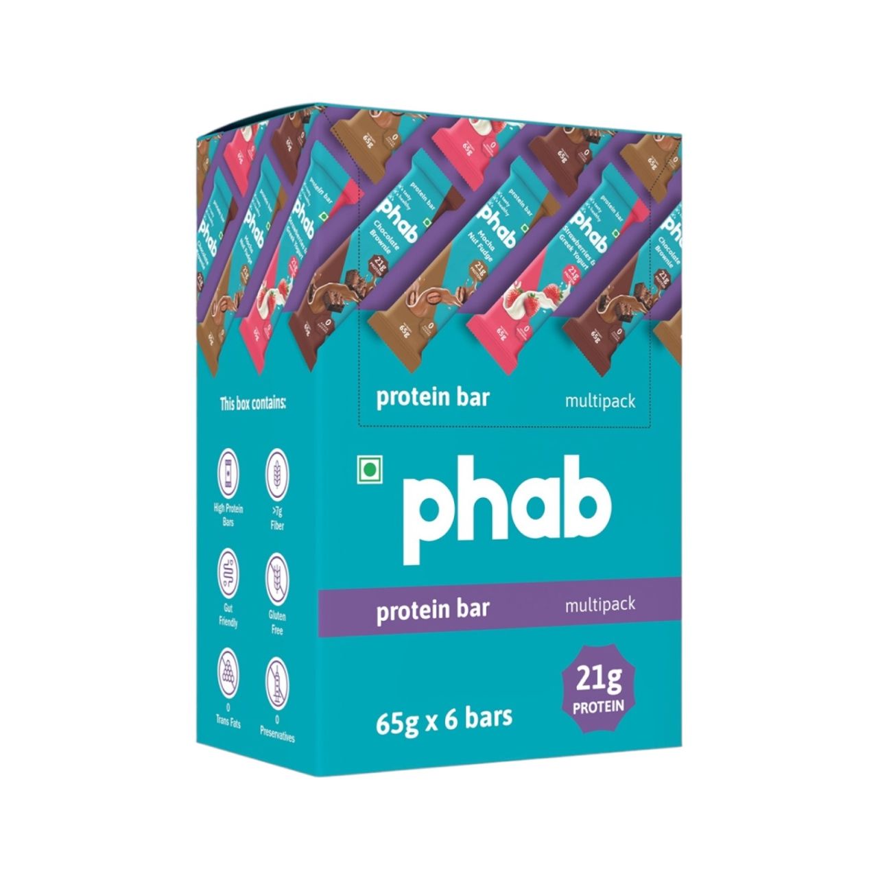 Phab Variety Pack 21G Protein Bars | Blend Of Premium Whey Protein | High Protein Bar - Pack Of 6
