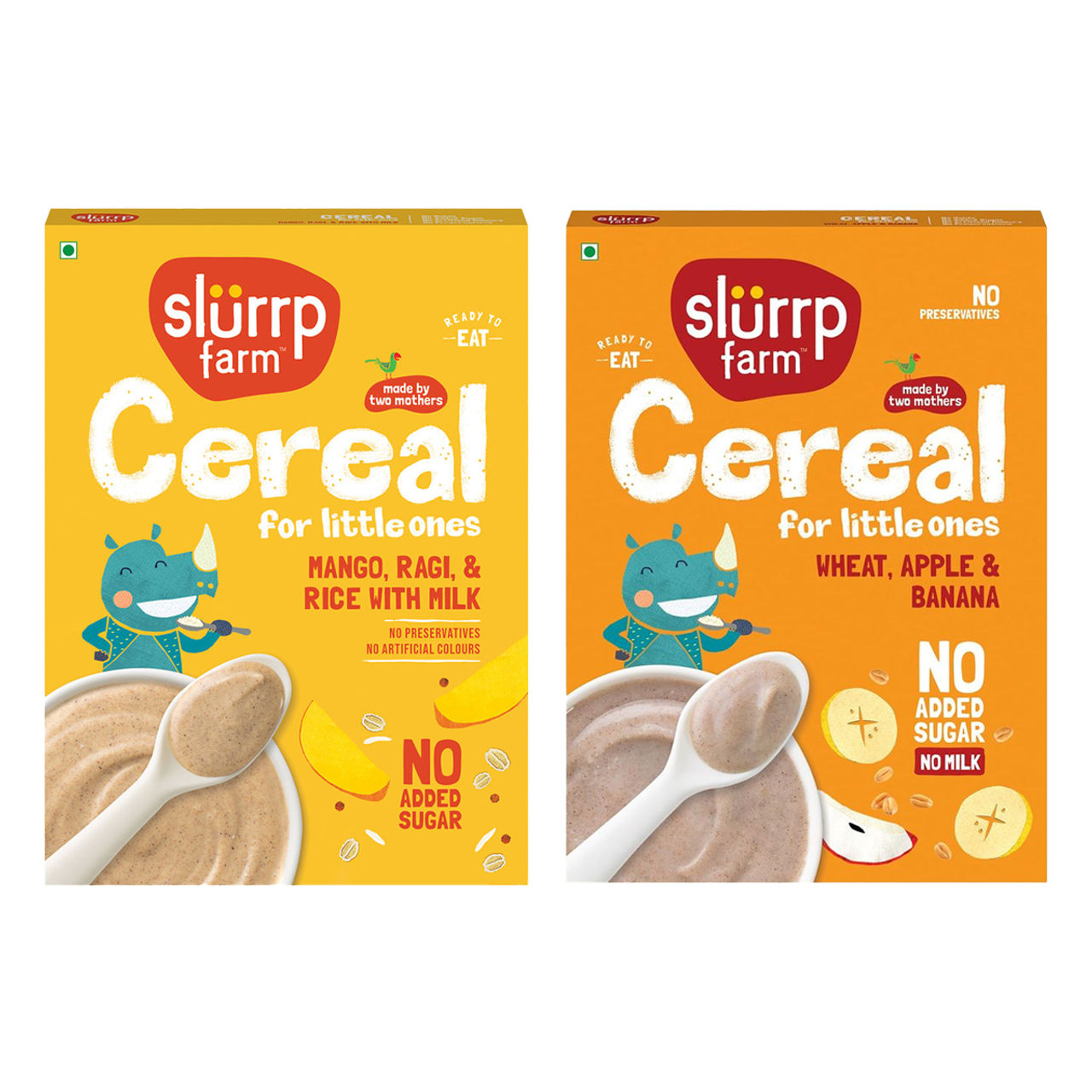 Slurrp Farm Wheat Apple & Banana Instant Healthy Cereal 100% Natural No Added Sugar No Milk, 300 Gm(300gms) & Slurrp Farm No Added Sugar Cereal - Ragi, Rice And Mango With Milk, No Preservatives, Made With Multigrain Millets, 200 Gm(200gms) Combo