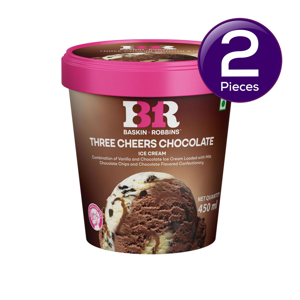 Baskin Robbins Three Cheers Chocolate Ice Cream Tub 450 ml Combo