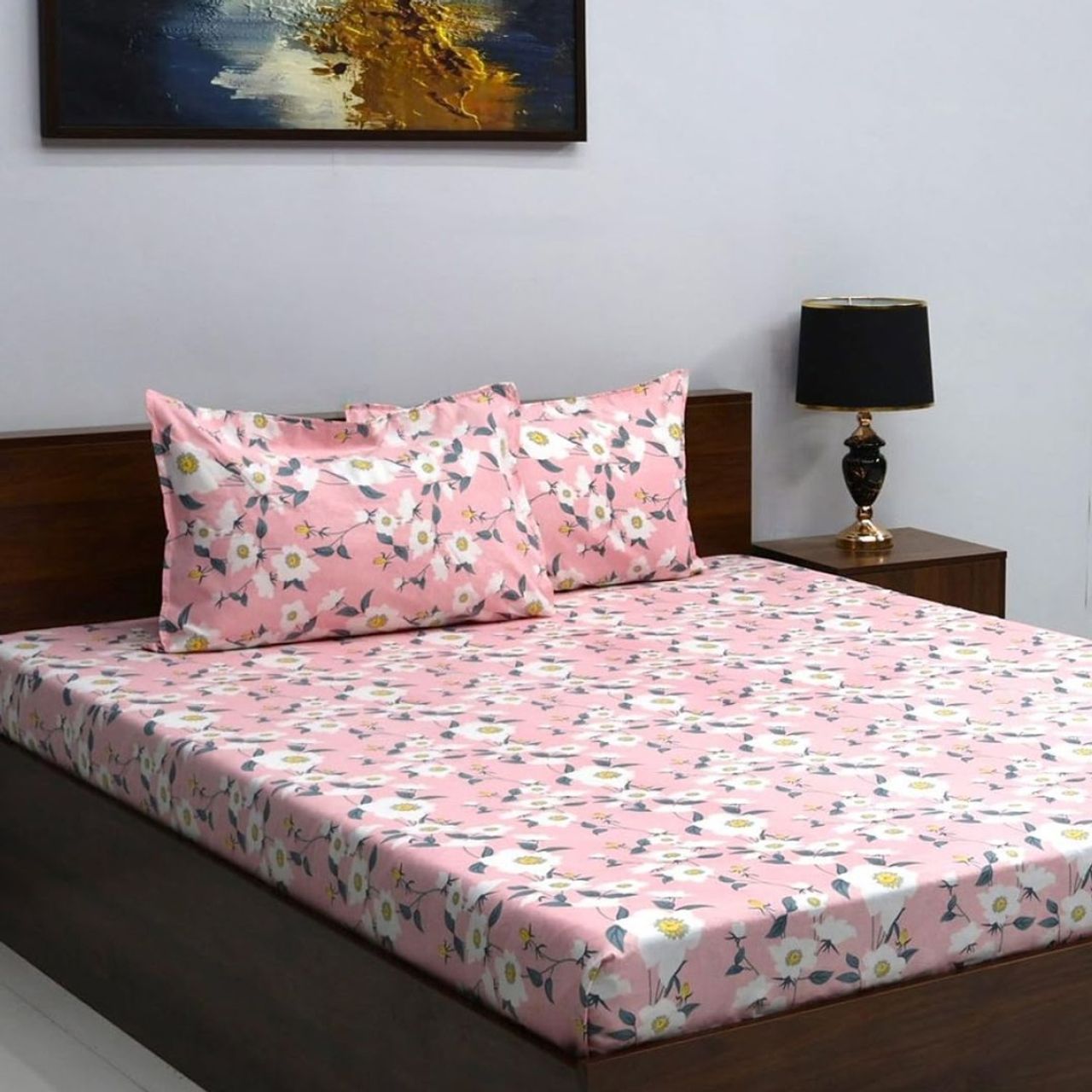 Bombay Dyeing Vista 144 Tc Queen Size Bedsheet With 2 Pillow Covers - Peach