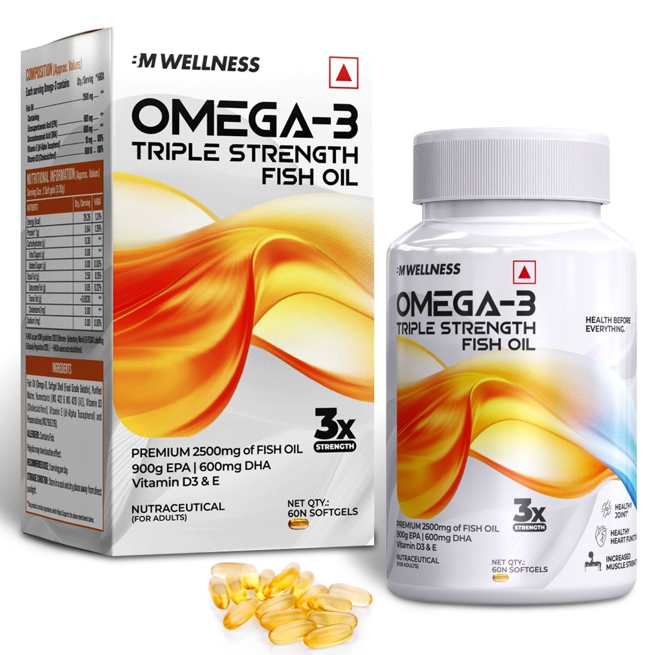 Big Muscles Nutrition Omega 3 Triple Strength Fish Oil | 60 Soft Gels | Premium Fish Oil