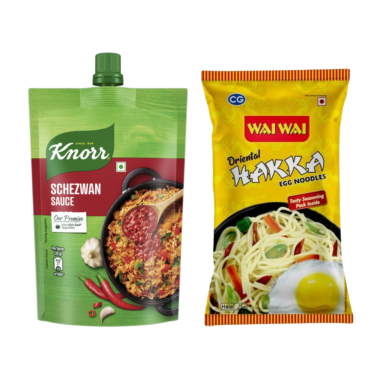 Knorr Schezwan Sauce (200g) & Wai Wai Oriental Egg Hakka Noodles (140g) Combo