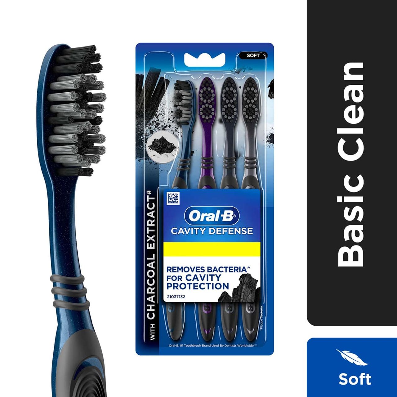 Oral B Cavity Defense Black Manual Toothbrush For Adults With Charcoal Extract- Medium Pack Of 4