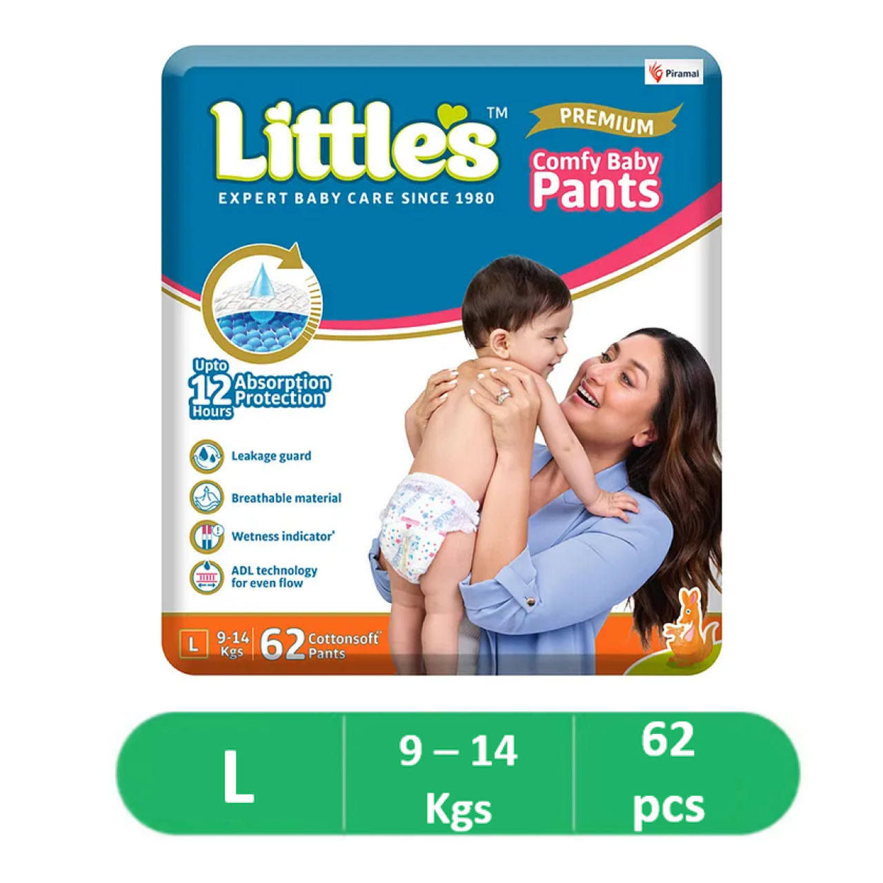 Littles Expert Baby Care Comfy Baby Diapers | Pant Style | L | 62 pcs