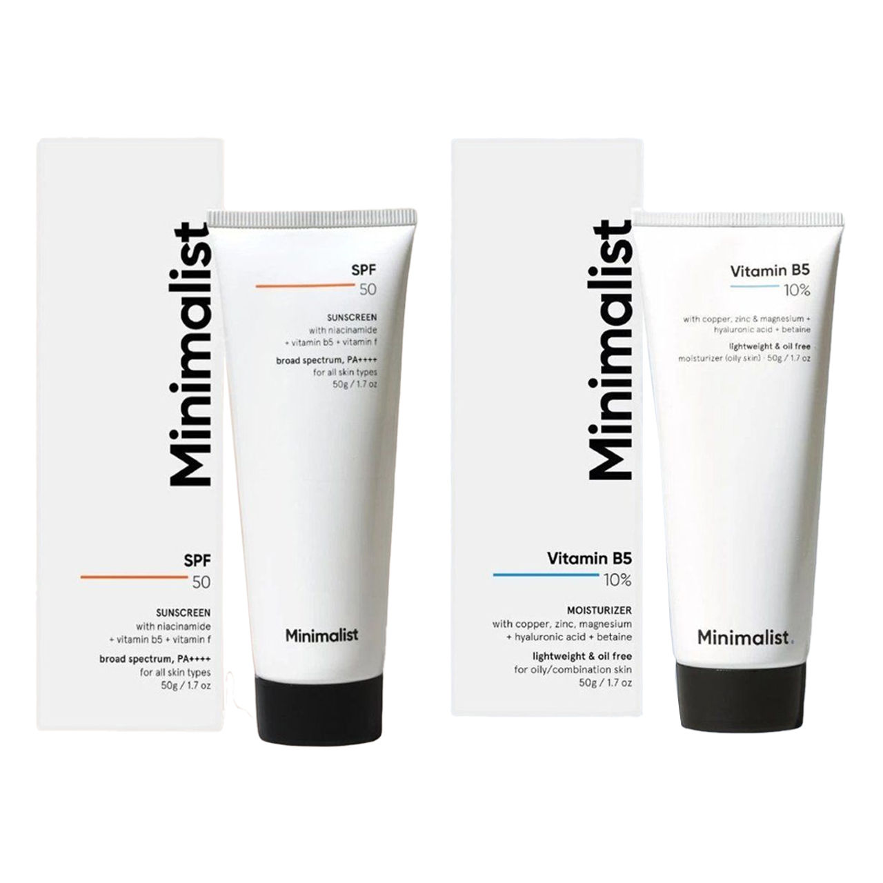 Minimalist 10% Vitamin B5 Oil-Free Face Moisturizer Gel(50gms) & Minimalist Spf 50 Pa++++ Multi- Vitamin Sunscreen Broad Spectrum No- White Cast Light Weight For Men & Women(50ml) Combo