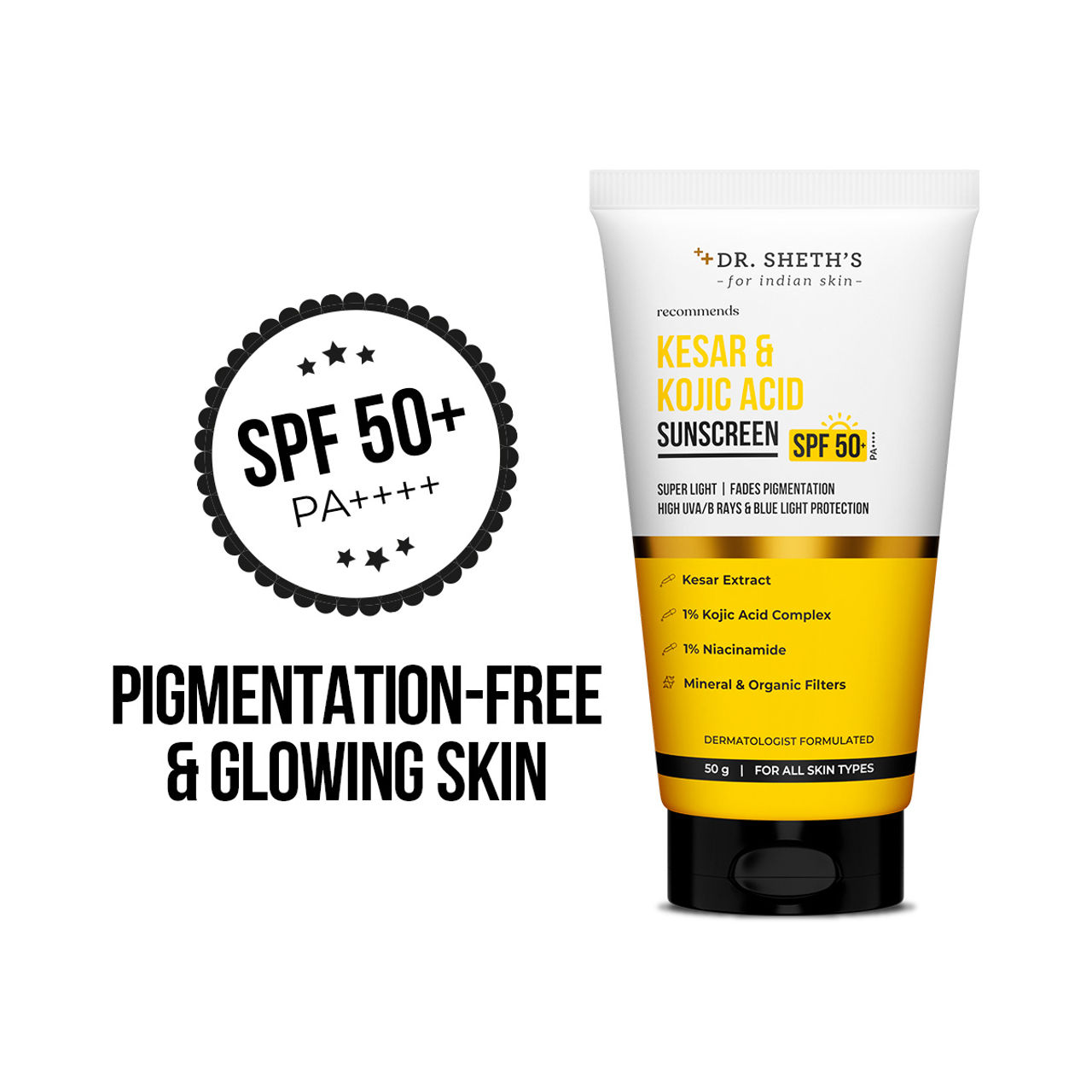 Dr. Sheth's Kesar & Kojic Acid Sunscreen | SPF 50+ PA++++