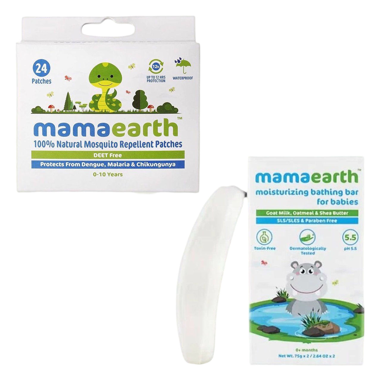 Mamaearth Natural Mosquito Repellent Patches (24pc) & Mamaearth Moisturizing Baby Bath Soap (150g) Combo 