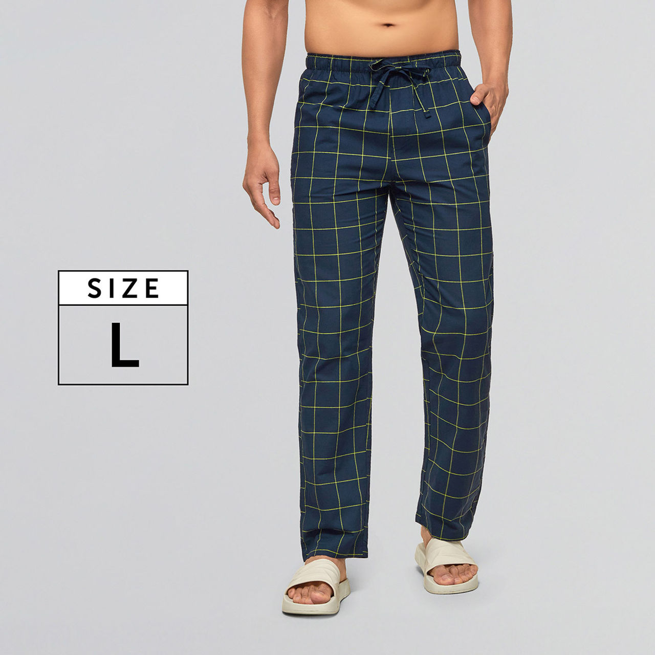 XYXX Checkmate 100% super combed cotton Checks Pyjama Relaxed Fit | 2 Side pockets | Navy- L