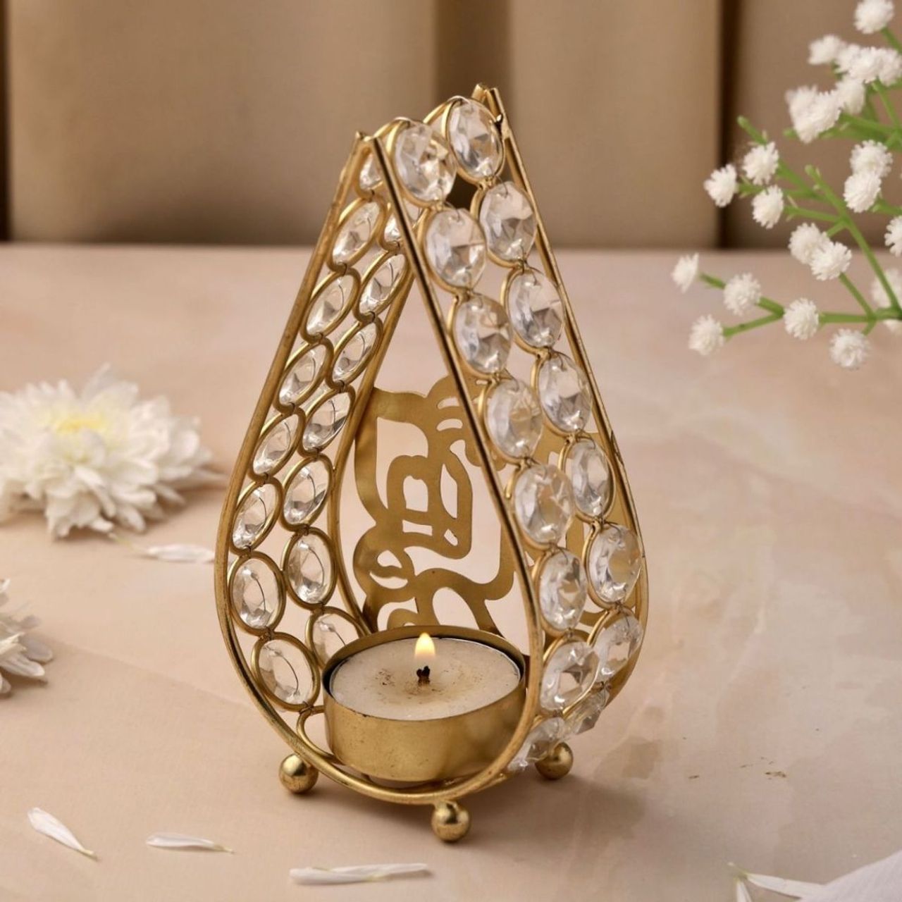 Urban Born Crystal Ganesh Ji Tealight Candle Holder For Home Décor