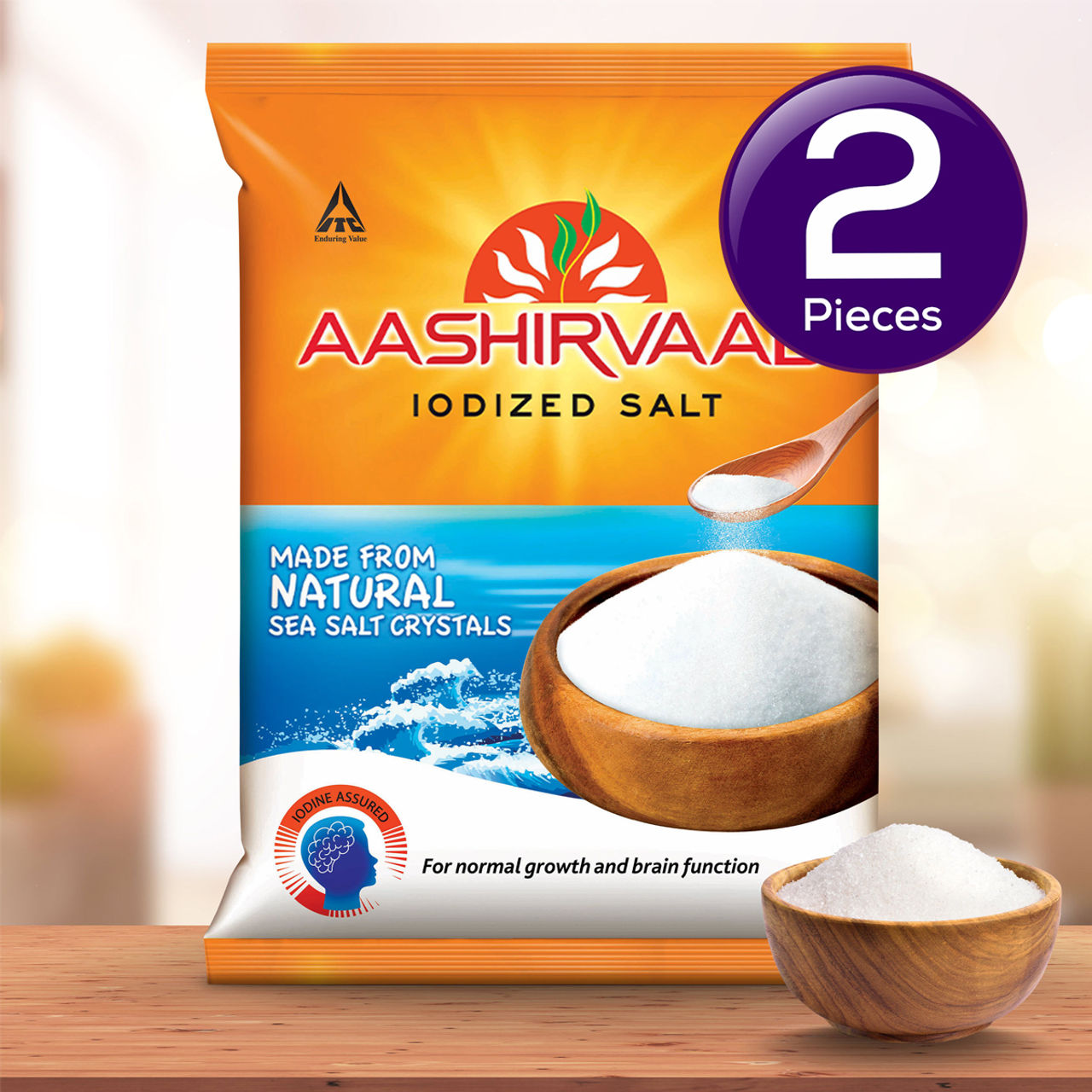 Aashirvaad Iodized Salt | Natural | Solar Evaporated Everyday Salt 1 kg Combo