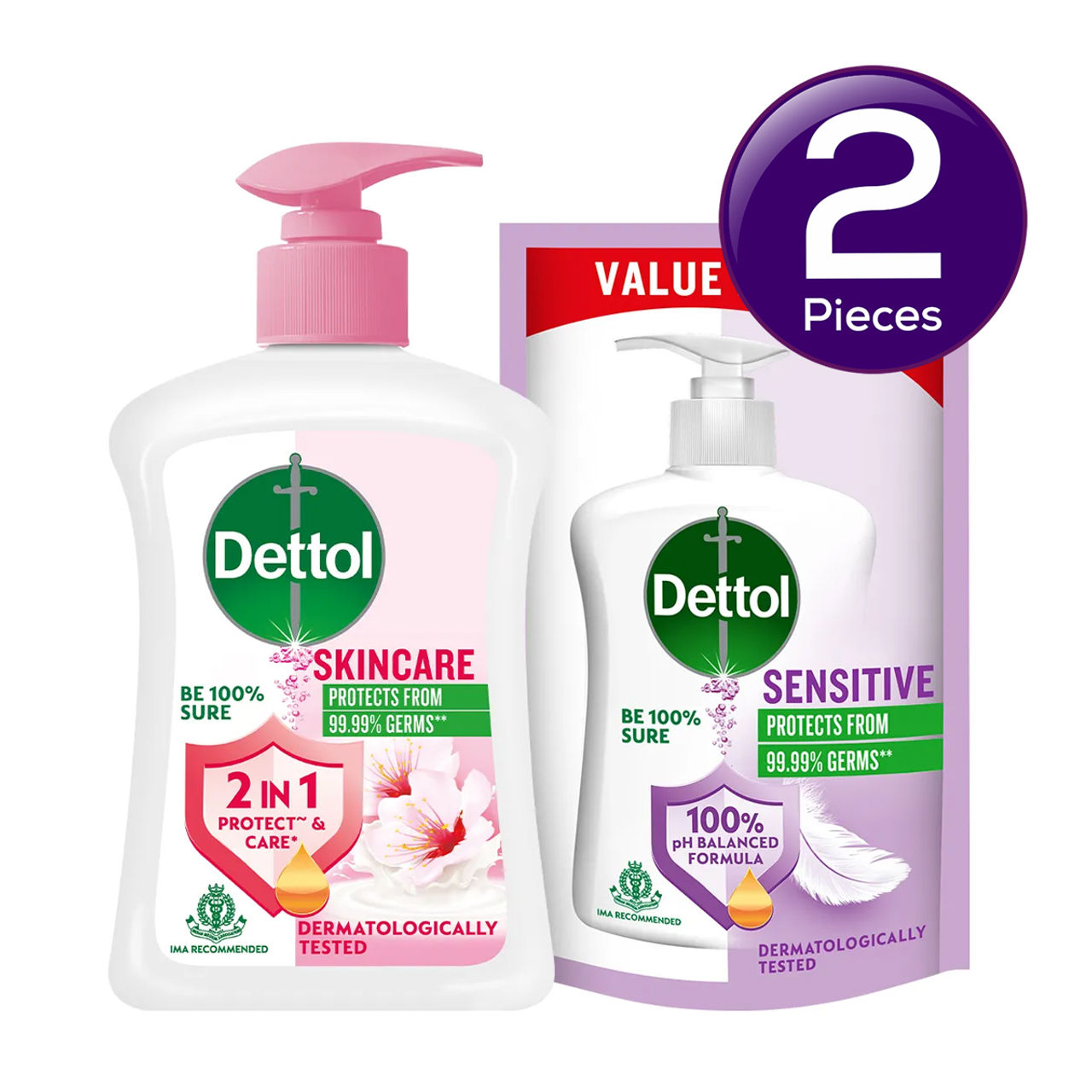 Dettol Original Liquid Hand Wash Pump With Free Handwash Refill | 99.99% Germ Protection Combo 