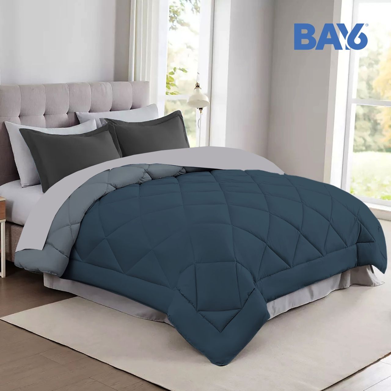 BAY6 Microfibre Solid Colour Double Bed Comforter | 2.10 x 2.20 m - Blue