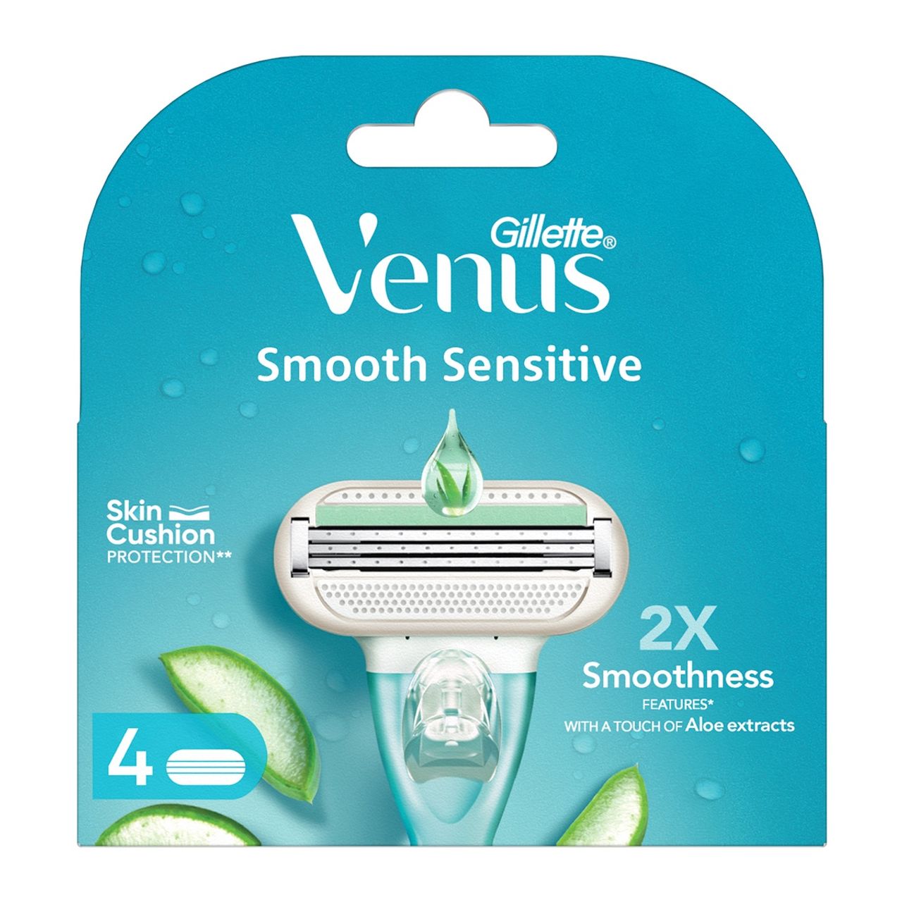 Gillette Venus Hair Removal Razor Blades/Refills/Cartridges For Women 4s (Aloe Vera Glidestrip)