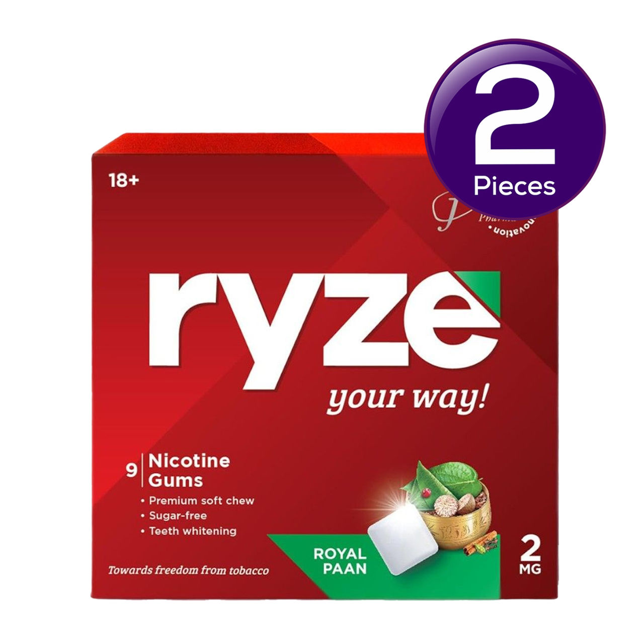 Ryze Nicotine Gums 2Mg (Royal Paan) Gums Single Pack - 9 Gum Blister 1 pc Combo