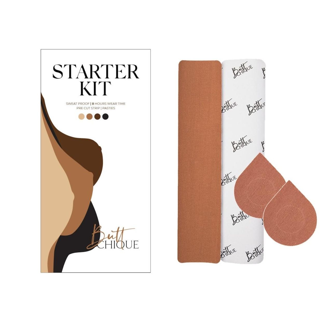 Buttchique Combo Pack Of Breast Lift Pre-Cut Body Tape Strip & Pair Of Nipple Pasties (Cinnamon)