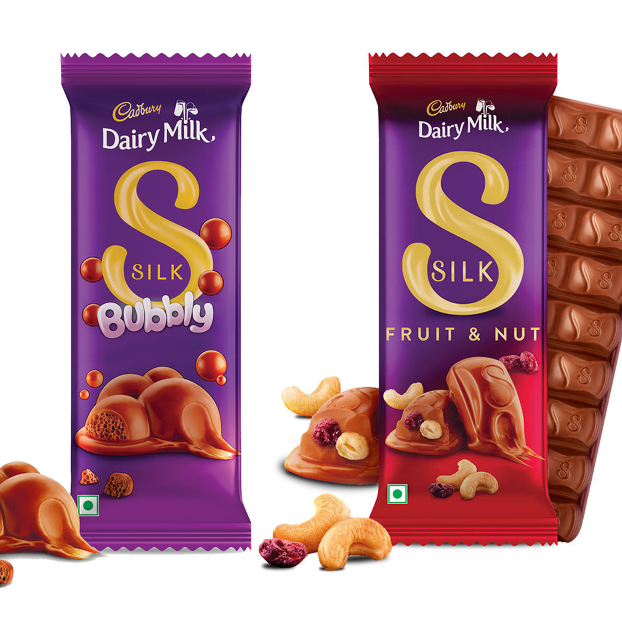Cadbury Dairy Milk Silk Bubbly Chocolate 50 gms & Dairy Milk Silk Fruit & Nut 55 gms Combo