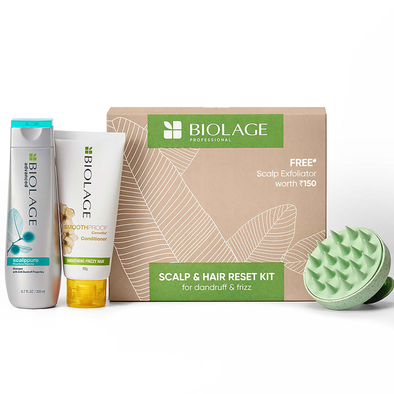BIOLAGE Scalp & Hair Reset Kit Anti-Dandruff Shampoo, Anti-Frizz Conditioner, FREE Scalp Massager