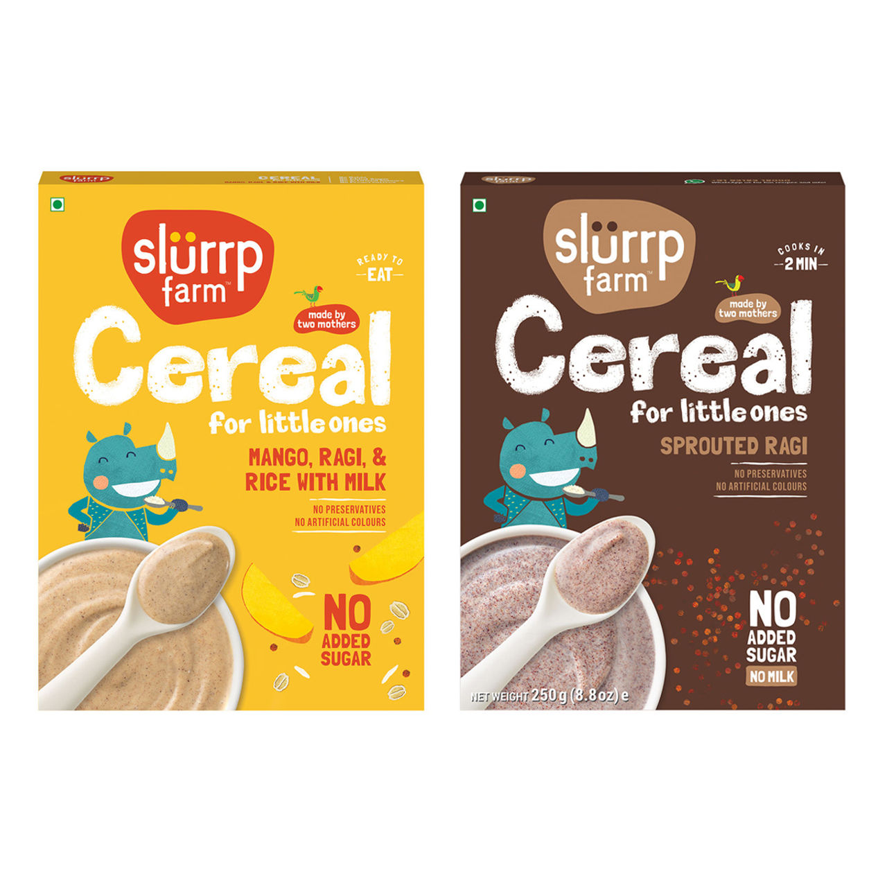 Slurrp Farm No Added Sugar Cereal - Ragi, Rice And Mango With Milk, No Preservatives, Made With Multigrain Millets, 200 Gm(200gms) & Slurrp Farm No Added Sugar, No Salt, Sprouted Ragi Powder, No Milk, 250 Gm(250gms) Combo
