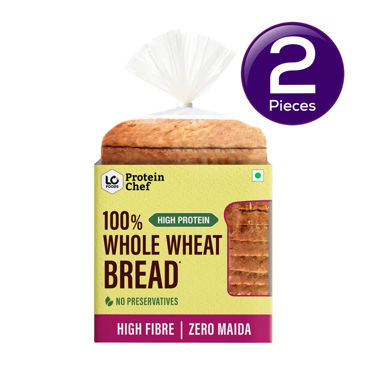 Protein Chef High Fibre 100% Whole Wheat Bread (Zero Maida) - Atta Bread Made MP Sharbati Wheat 250 g Combo