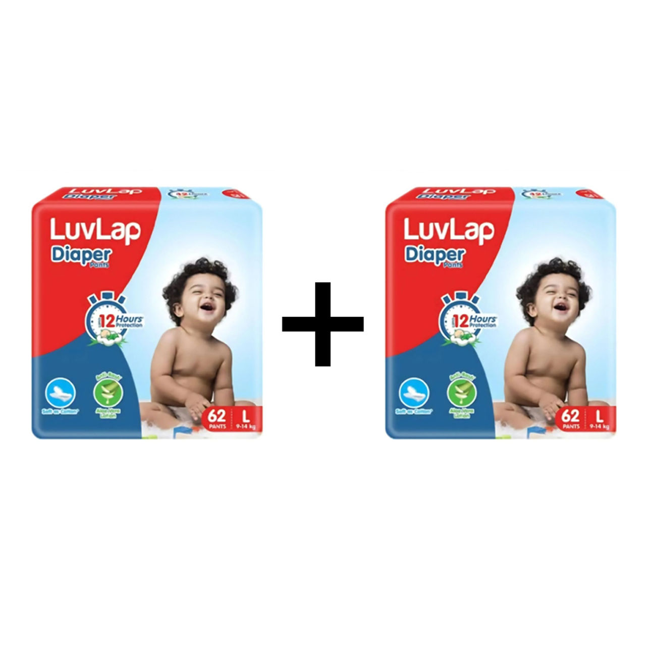 LuvLap Diaper Pant For Kids | White | L (9 - 14 kg) 62 pc X 2 Combo