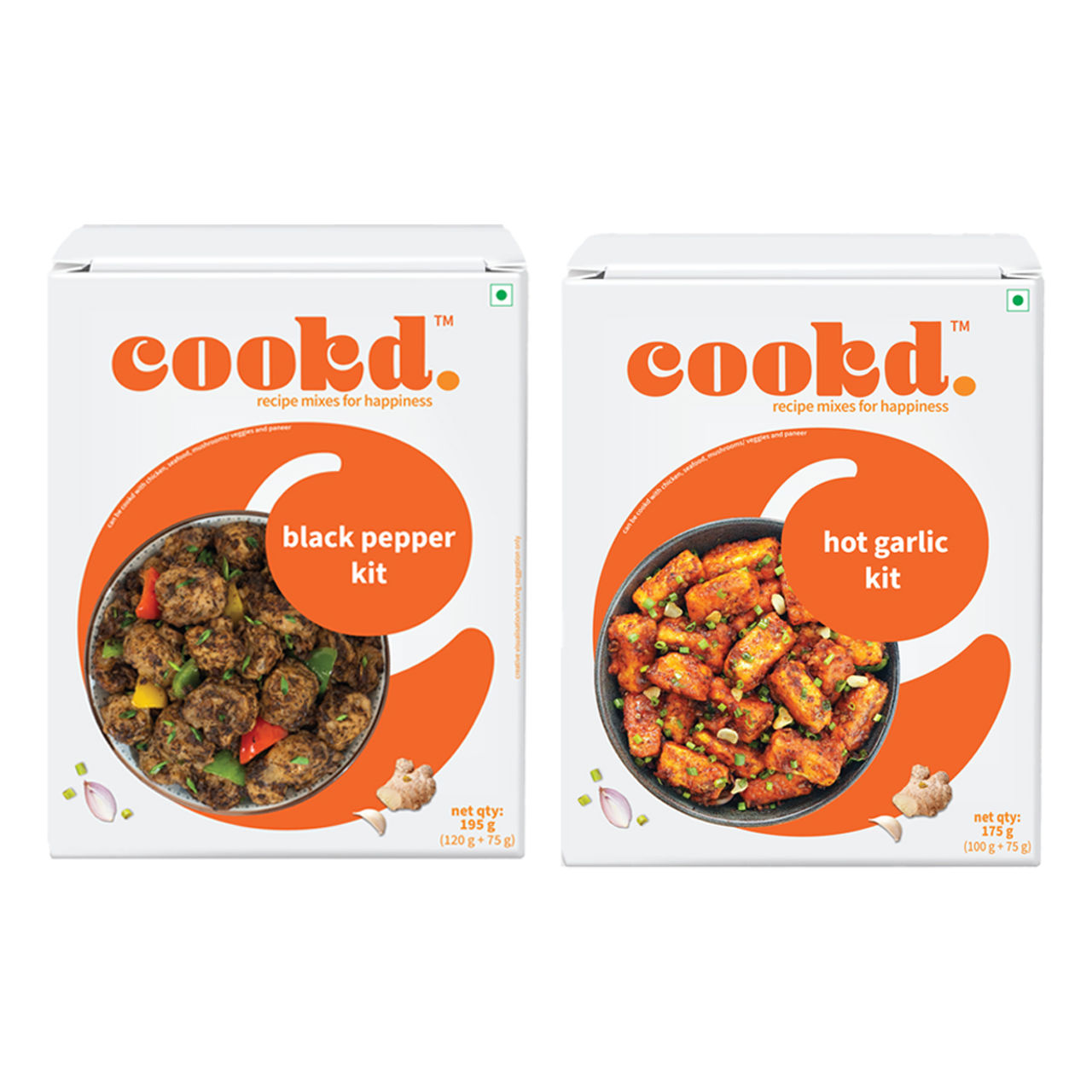 Cookd Black Pepper Kit (195g) & Cookd Hot Garlic Kit (175g) Combo