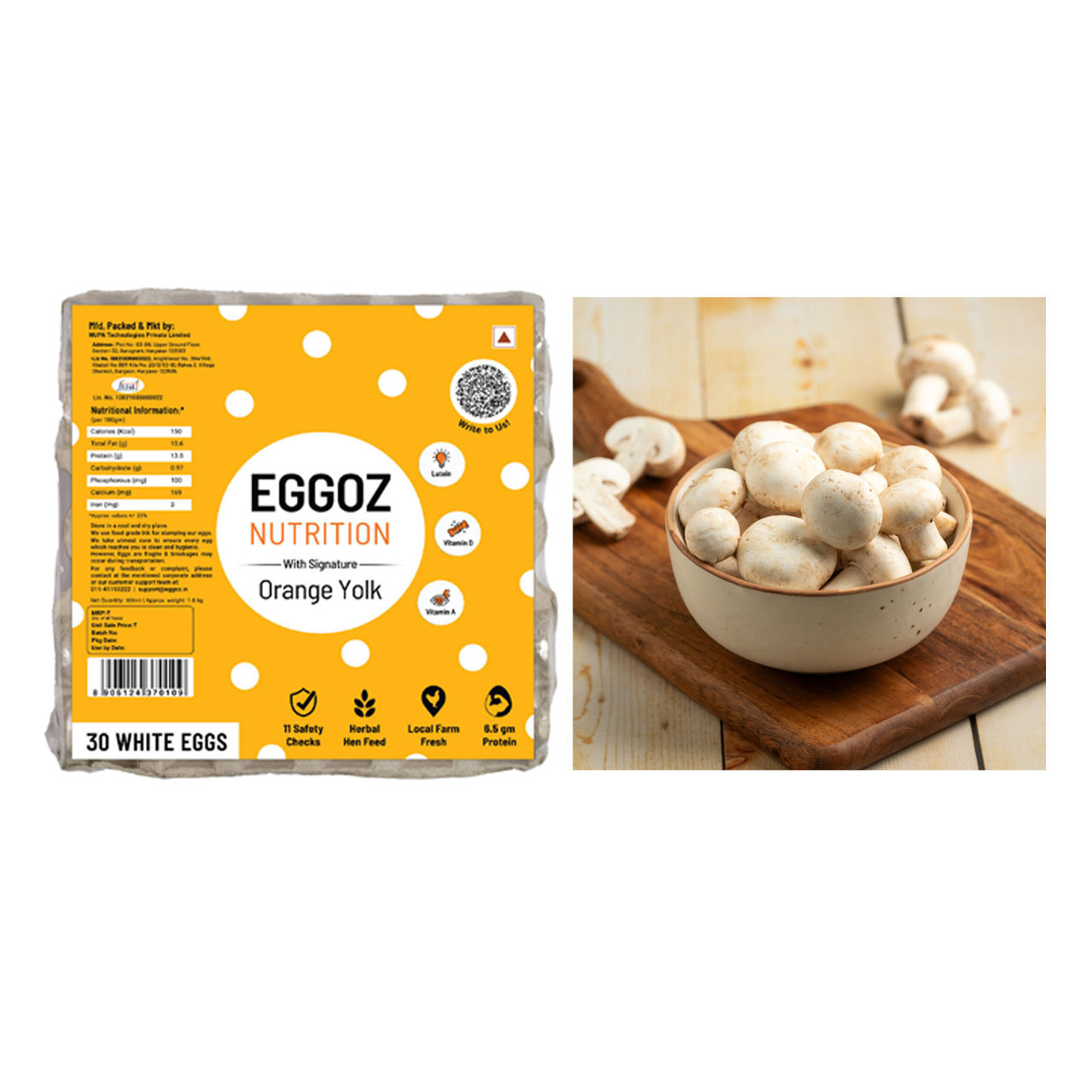 Eggoz Nutrition Protein Rich Farm Fresh White Eggs (30pc) & Mushroom Button (200g) Combo